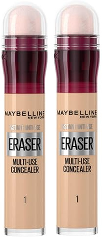 Maybelline Instant Anti-Age Eraser Eye Concealer for Face, Dark Circles, Blemish & Fine Lines Concealer, Full Coverage, Dermatologist Tested, Suitable for Sensitive Skin, Shade: 01 Light, Duo Bundle