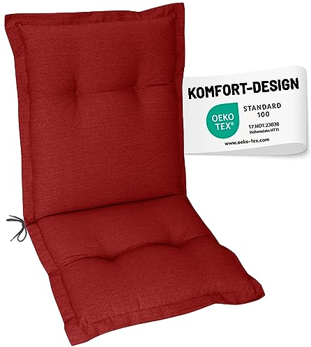 Herlag Gartenstuhlauflage AVA Niederlehner 103x50x9cm | Extra Dicke Sitzauflage 9 cm | Niedriglehner-Polsterauflage mit Deluxe-Komfort | Öko Tex 100 | 1 Polster | Rot