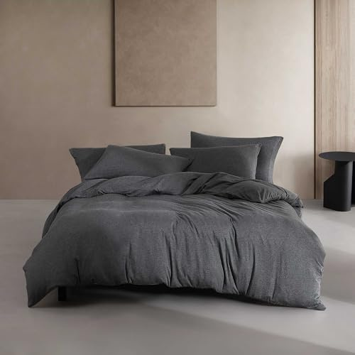 Calvin Klein - King Duvet Cover Set, Luxuriously Soft Home Decor, Modern Cotton Melange Jersey Bedding (Gunmetal Grey Heather, King)