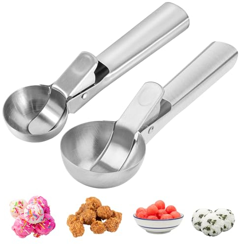 TAIHOBO Cucchiaio Gelato di Diverse Dimensioni, 2 Pezzi Porzionatore per Gelato con Grilletto, Paletta Gelato in Acciaio Inossidabile Antiaderente, Cucchiaio per Gelato per Purè di Patate