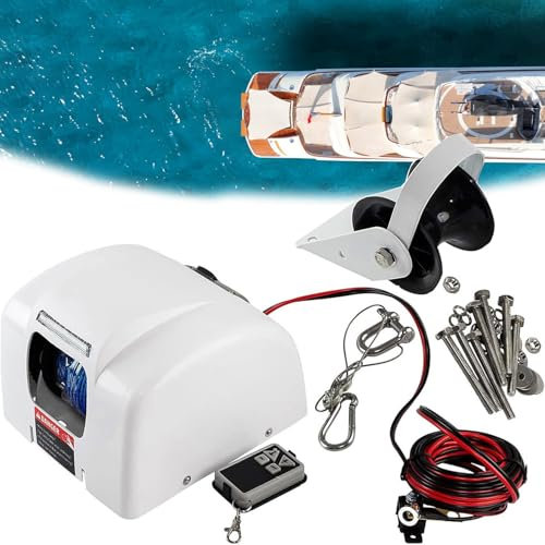 DHMYYXGS Molinete Eléctrico,Molinete Eléctrico para Barcos 45 Lbs 12v,Cabrestante Barco,Cabrestante Eléctrico,con Control Remoto Inalámbrico Molinete Anclaje Marino