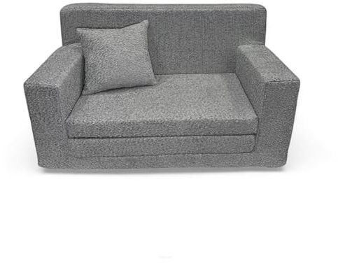 FORTISLINE - Kindersofa ausklappbar 83x47x43cm Oeko-TEX - Spielesofa für Kinder 2in1 - Kindercouch Aufklappen Bettfunktion - Schlafcouch aus Schaumstoff - Teddy-Stoff - Viele Muster (Grau)