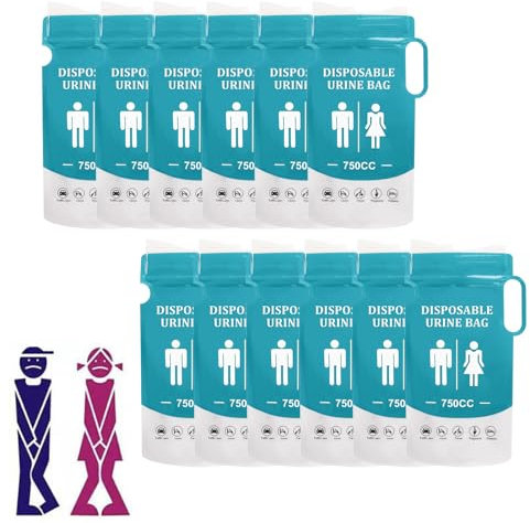 Einweg-Urinbeutel für Unterwegs,12pcs Urinbeutel für Unterwegs Tasche,Urinbeutel für Unterwegs,Pinkelbeutel für Unterwegs,Pinkelhilfe für Frauen,für Camping Toiletten,Reisen,Stau,Erbrochene Beutel