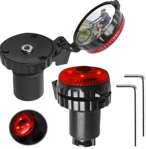2 espejos retrovisores para bicicleta con flash: WIYETY Klein 360° giratorio y plegable, espejo retrovisor para manillar de bicicleta, espejo retrovisor para manillar de bicicleta, espejo para