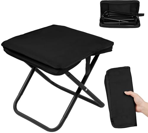 OFFCUP Taburete Plegable Portátil, Carga 120 kg, Pequeño Taburete Plegable Caza para Exterior con Bolsa de Transporte, Mini Silla Plegable Camping para Acampar Senderismo Caza Picnic Viaje (Negro)