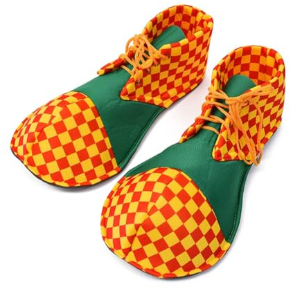 1 Pair Of Plaid Clown Shoes Large Fun Spoof Shoes Clown Costume Supplies Kids Clown Shoe Covers One Size Adjustable Lace-Up Party Performance Dress-Up Shoes for Carnival, Halloween, etc.
