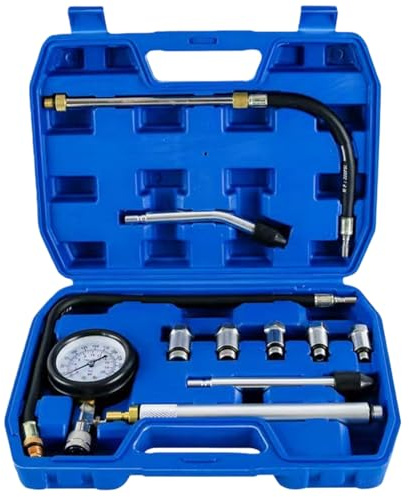 11PCS Testeur de Compression Moteur Essence, Coffret Compressiomètre 0-300 PSI / 0-20 Bar, Manomètre Auto Moto pour Cylindre, Détecteur de Fuite, Outil Diagnostic Universel