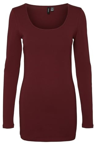 VERO MODA Women's Vmmaxi My Ls Soft Long U-Neck Noos' Long-Sleeved Shirt, Red (Cabernet), XXL