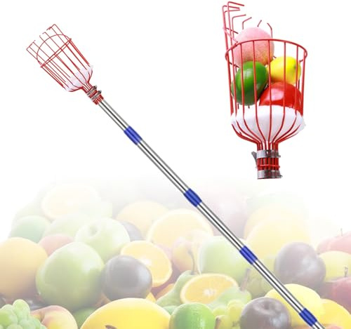 FDOSIJFOS Raccoglitore di Frutta, Cestello raccogli-Frutta con Estensione Regolabile, Asta cestello, Cuscinetto Protettivo in Schiuma, raccogli-fichi for Mele, pere, Limoni, Arance(2.8m)