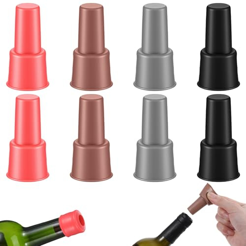 8 Pack Silicone Wine Stopper, Reusable Sparkling Champagne Stoppers, Leakproof Bottle Stoppers to Keep Wine Fresh, Wines Corks for Home Party Bar (4 Colors)