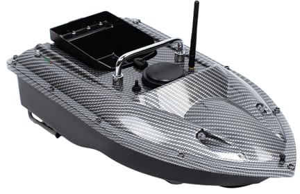Babeenoo Mangime per pesci telecomandato, portatile, con telecomando, robusta barca per mangime e luce a LED, in acciaio inox, per stagno, lago, acquacoltura, peso di carico 1,5 kg