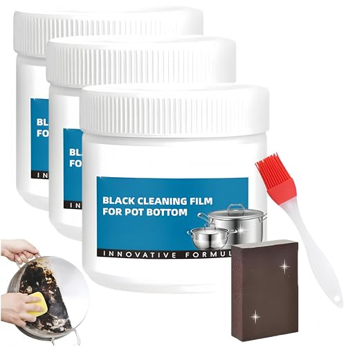 Pâte décapante puissante pour résidus brûlés sur les ustensiles de cuisine, film nettoyant noir pour le fond des casseroles, douce et non abrasive, ne raye pas, pâte nettoyante. (3Pièce)