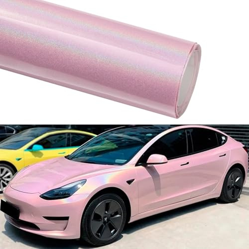 JSCARLIFE Lámina autoadhesiva brillante para coche, protección UV y resistente a los arañazos, fácil de procesar para coches, SUV, coches deportivos, protección de pintura (rojo rosa, 152 x 30 cm)