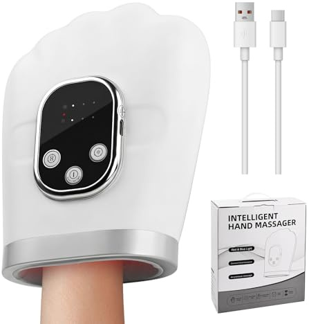 Focenat Massaggiatore Mani Elettrico, Massaggiatore per Mani Senza Fili con Calore a 3 Livelli e 3 Intensità, Compressione ad Aria, Display LCD, Ricaricabile Type-C, per Rilassamento di Mani e Dita