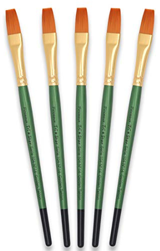 Tristar Serie 104 - Set di 5 pennelli con setole sintetiche piatte Taklon oro/manico verde piatto N°14 Manico Verde