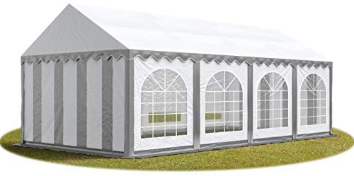 Festzelt Partyzelt 4x8 m schwerentflammbar Premium, hochwertige PVC Plane 750 N in grau-weiß 100% wasserdicht mit Bodenrahmen