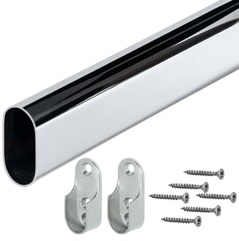 Gedotec Binario per armadi | OVAL | Lunghezza del binario: 1500 mm | 30 x 15 mm acciaio cromato