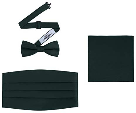 S.H. Churchill & Co. Men's 3 Piece Formal Accessory Set with Bow Tie, Cummerbund & Pocket Hanky (Hunter)
