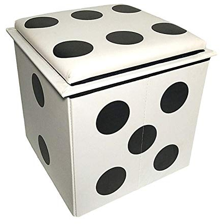 ABC Décor Faux Leather Square Storage Box with Padded Reversible lid/Toy Box/Pouffe Stool/Foot Stool, Dice with reversible lid