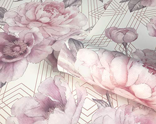 Belgravia 9750 Stella Geometric Floral Wallpaper Blush Pink/White