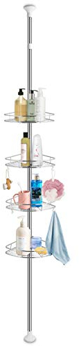 Teleskop Duschregal, Teleskop Eckregal Dusche Edelstahl Eckregal mit 4 Ablagen Duschecke Badregal Teleskop Duschablage Duscheckregal Badewannenregal Ohne Bohren Höhenverstellbar von 190-310cm