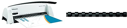 Fellowes Starlet 2+ A4 Manual Comb Binder, White/Grey, CRC52279 & A4 8 mm Plastic Binding Combs for Comb Binding Machine, Binds 21 to 40 Pages, Black, Pack of 100