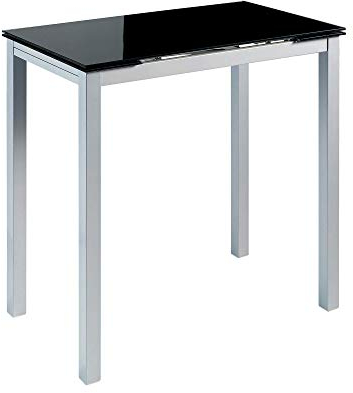 MOMMA HOME Mesa de Cocina Extensible - Modelo CALCUTA Alta - Color Negro/Plata - Material Cristal Templado/Metal - Medidas 140x60x98cm