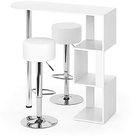 Vicco Bartisch-Set Vincent, Bartresen und Hocker, Weiß, 113 x 40 cm mit 2 Barhockern