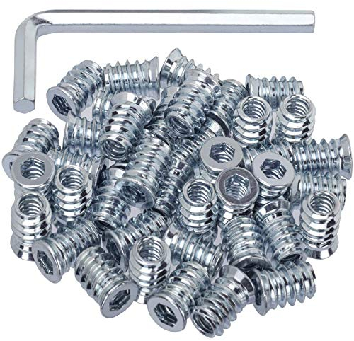 Insert Fileté Bois m6, NETUME 100pcs Insert m6 Écrou Hexagonal Fileté en Alliage de Zinc, Manchon a Visser/Insert Bois M6/Insert Écrous Filetage Extérieur pour Meubles,M6*15mm