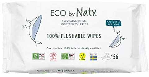 Eco by Naty, Baby Toilet Wipes, 56 Wipes (1 Pack of 56), Vegetable-Based Compostable Wipes with 0% Plastic; No Harmful Chemicals