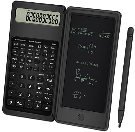Scientific Calculator with Notepad, TRELC 10 Digits LCD Display Foldable Scientific Calculator, Portable Calculator with Erasable Writing Tablet for Middle School High School Students