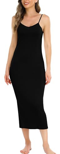 Vlazom Combinaciones para Vestidos Tallas Grandes, Enaguas para Vestidos Largos, Camisones de Mujer de Modal (S,Negro)