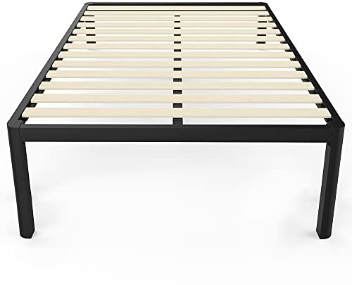 MAF Metal 18 Inch Queen Platform Bed Frame with Anti-Collision Round Legs, Black 3500 Lbs Heavy Duty Bed Frame with Wood Slats, No Box Spring Needed, Easy Assembly