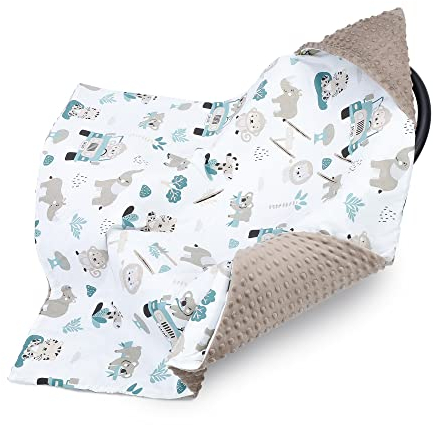 Einschlagdecke Babyschale Baby Decke 90x90 cm - Fußsack Blanket für Kinderwagen und Autositz Ganzjahres für Neugeborenen und Kleinkinder Einschlagsdecken für 3 und 5 Punkt Gurt Minky Oeko-Tex
