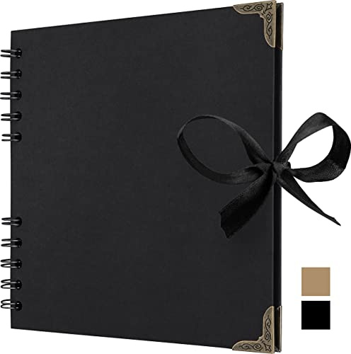 Bstorify Square Black Scrapbook Photo Albums 36 Pages 18 x 18 cm | Thick 250gsm Kraft Paper, Ribbon Closure - Ideal for Your Scrapbooking Albums, Art & Craft Projects (Black 18 x 18 Cm)