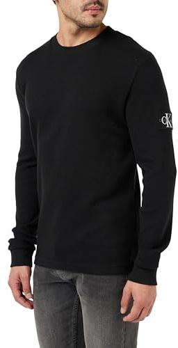 Calvin Klein Badge Waffle Ls Tee J30J323485, Top in Maglia a Maniche Lunghe, Uomo, Nero (Ck Black), S