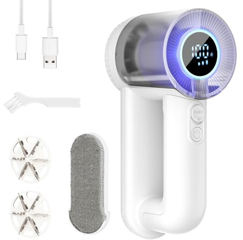 Éliminateur Rasoir Anti-Bouloche Électrique 2-en-1 Rasoir Anti-Bouloche éLectrique Brosse électrostatique, LED Affichage Numérique, Réglable à 3 Vitesses Appareil Bouloches pour Les Vêtements Meubles