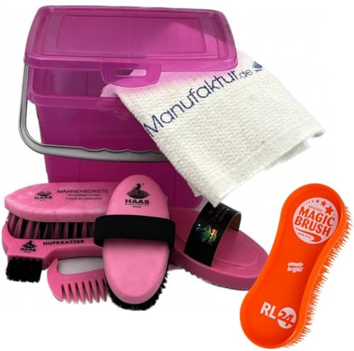 RL24 Haas - Kinder Putzbox für Pferde | Putzkasten mit Inhalt inkl. MagicBrush RL24 Edition | befüllte Putzkiste | Putzkoffer für Pferde | Pferdepflege Set 8-teilig