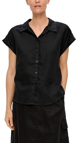 s.Oliver 2147437 Blusa de Lino Manga Corta, Negro 9999, 38 Mujeres