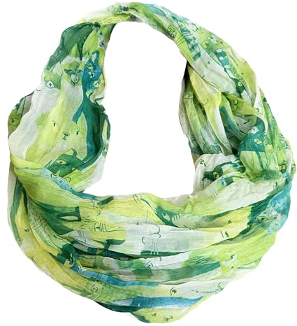 J26 Katze Fisch Cartoon Seide Sommer Loop Kätzchen Silk Stripes Regenbogen Rundschal (N Grün)