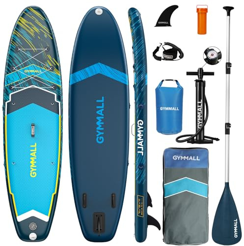 GYMMALL Tabla Paddle Surf Hinchable de Pie para Adultos y Jóvenes de Todos los Niveles de Habilidad, Diseño Ancho y Antideslizante de Tabla Paddle Surf con Accesorios Premium y Bolsa de Almacenamiento