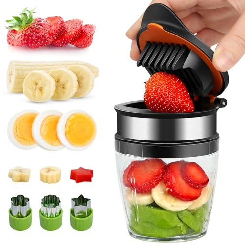 Becherschneider Obst Set, Eierschneider Edelstahl Erdbeerschneider Pilzschneider, Obst & Gemüse Schnellschneider für weiches Obst, Küchenhelfer für die schnelle Zubereitung von Obst-Gemüse-Salat