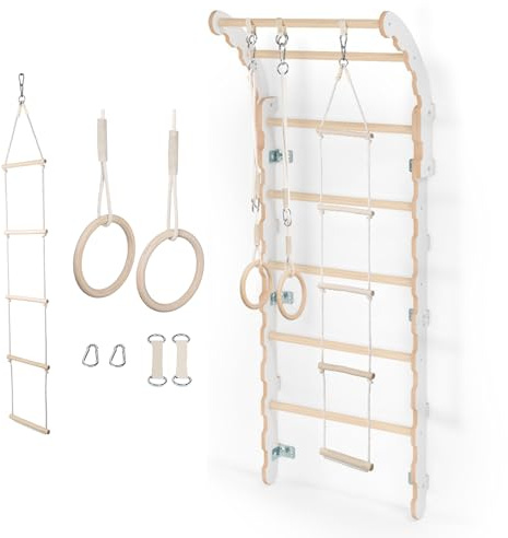 MAMOI® Swedish ladder, Wooden gorilla gym for kids, Indoor baby climbing frame for toddlers, Monkey bars and play gym, Childrens climbing wall, Gymnastics bar and equipment for home