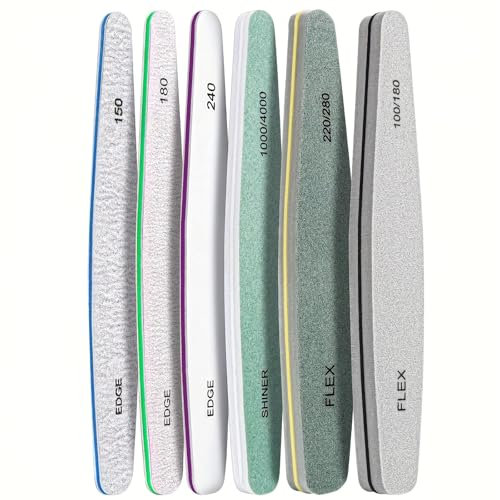 Nail File and Buffer Set, 6 Pcs Professional Nail File Kit for Acrylic and Natural Nails, 100/150/180/220/240/280/1000/4000 Grit Soft Nail Filer Gel Nail Files & buffers Filing Emery Board Home Salon