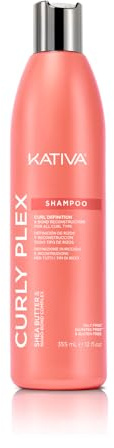 Kativa Curly Plex Champú 335 ml | Todo Tipo de Rizos | Definición de Rizos y Reconstrucción | Con Nano-Bond Complex, Shea Butther y Semillas de Lino.