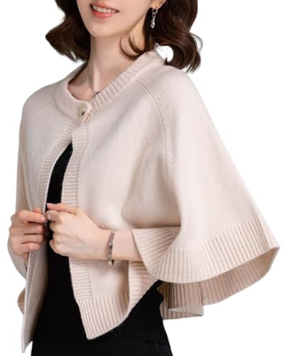 Nbzsmlkn Women's Open Front Knitted Batwing Poncho Shawl,Elegant Soft Wrap Cardigan,Women's Batwing Rib Knitted Slouchy Oversized Wrap Cardigan Sweater (Beige,53cm/20.87in)