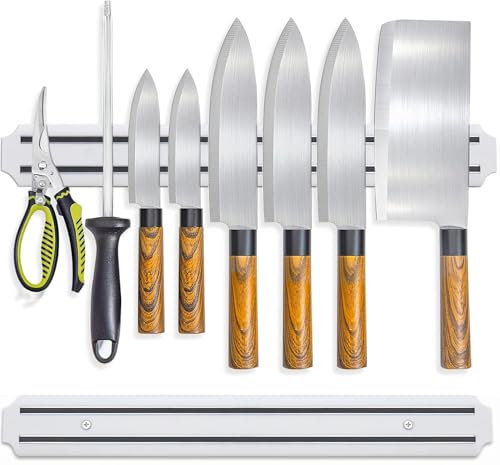 Soporte magnético para cuchillos, Barra Magnética para Cuchillos, Tira De Iman para utensilios de cocina de montaje en Pared, Ideal para Cuchillos, Tijeras y Herramientas, (Blanco, 33 cm)