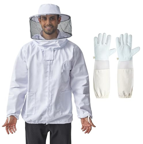 Professional Bee Jacket for Men & Women with Round Veil, Beekeeping Jacket with Ventilated Glove, Beekeeper Jackets Bee Outfit for Backyard and Bee Keeper XL