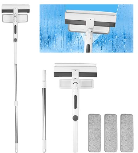 Nettoyeur Vitre 3 en 1, Lave Vitre Telescopique avec Pulvérisateur, Raclette Vitre Professionnel, avec 3 Chiffons Microfibres, pour Murs Voiture Maison Cuisine