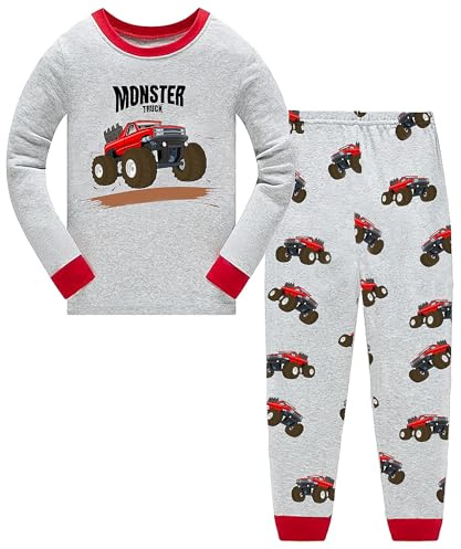 TCWWBB Boys Pyjamas Toddler Dinosaur Moster Truck Pjs Set Kids Sleepwear Cotton Long Sleeve Nightwear 2 Piece Outfit Clothes Set Age 2-8 Years Old